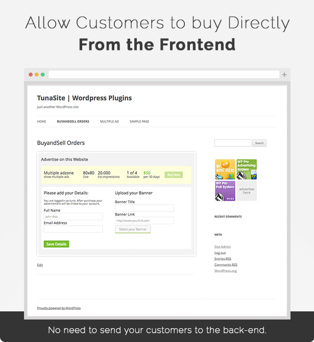 Sell Ads directly from the frontend of your website